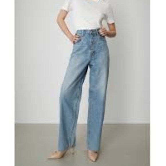 AZUL by MOUSSY HIGH RISE WIDE LEG JEANS RIGID JAPANESE DENIM LIGHT WASH sz M - Picture 1 of 7